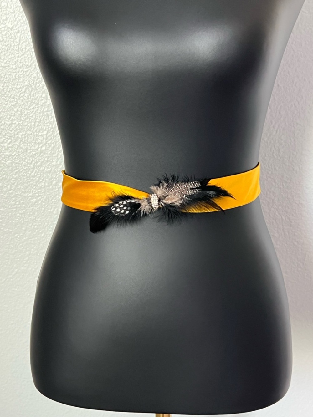 J. Crew Yellow Satin Feather Accent Ribbon Belt